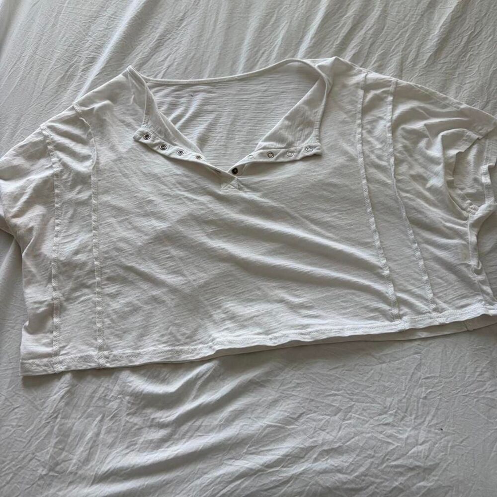 SHEIN White Quarter Button Crop Top Ribbed Womens Size L